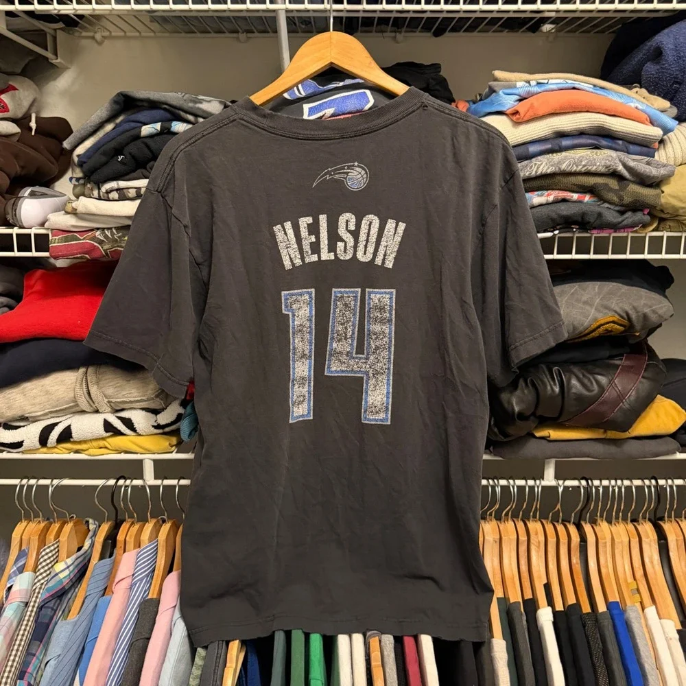 Orlando Magic Adidas T-Shirt Mens L Faded Black Jameer Nelson 14 NBA Distressed